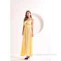 Vestido amarillo escote en V para mujer